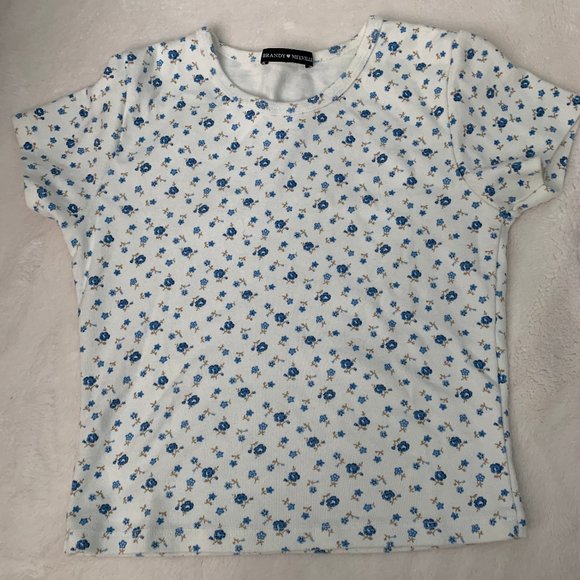 Brandy Melville White and Blue Flower Top - Picture 3 of 4